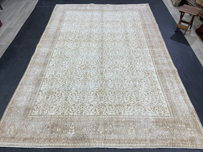 Muted Persian RUG 6.7 x 10 Turkish Oushak Rug Neutral Antique Rug Vintage Rug Wool Muted Oriental Rug Handmade Rug Hand Knotted Rug