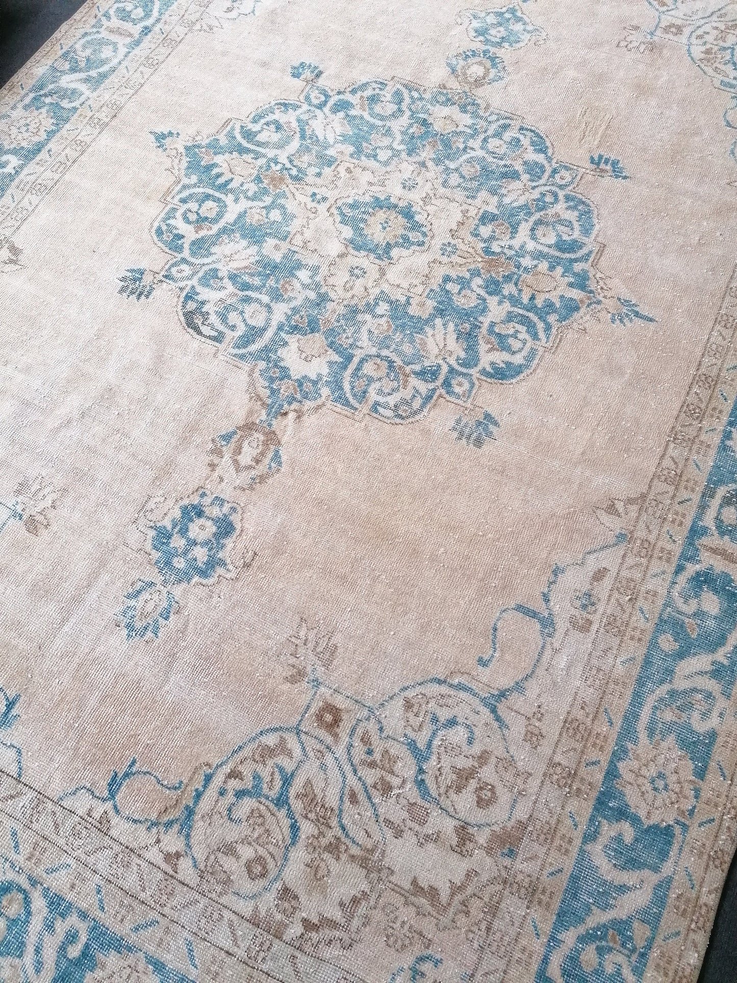 7 x 11 feet, oushak turkish rug, blue hand knotted rug, vintage anatolian rug,unique handmade rug,bohemian rug