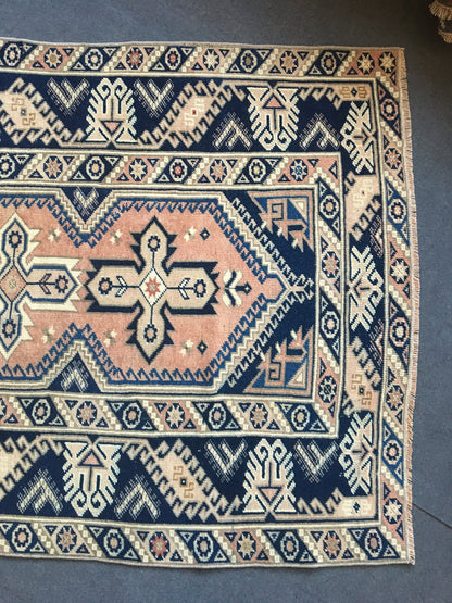 4x6 feet wool blue oushak bathroom floor rug, turkish anatolian large bedroom rug, vintage kitchen area rug, wide dining room rug, muted rug