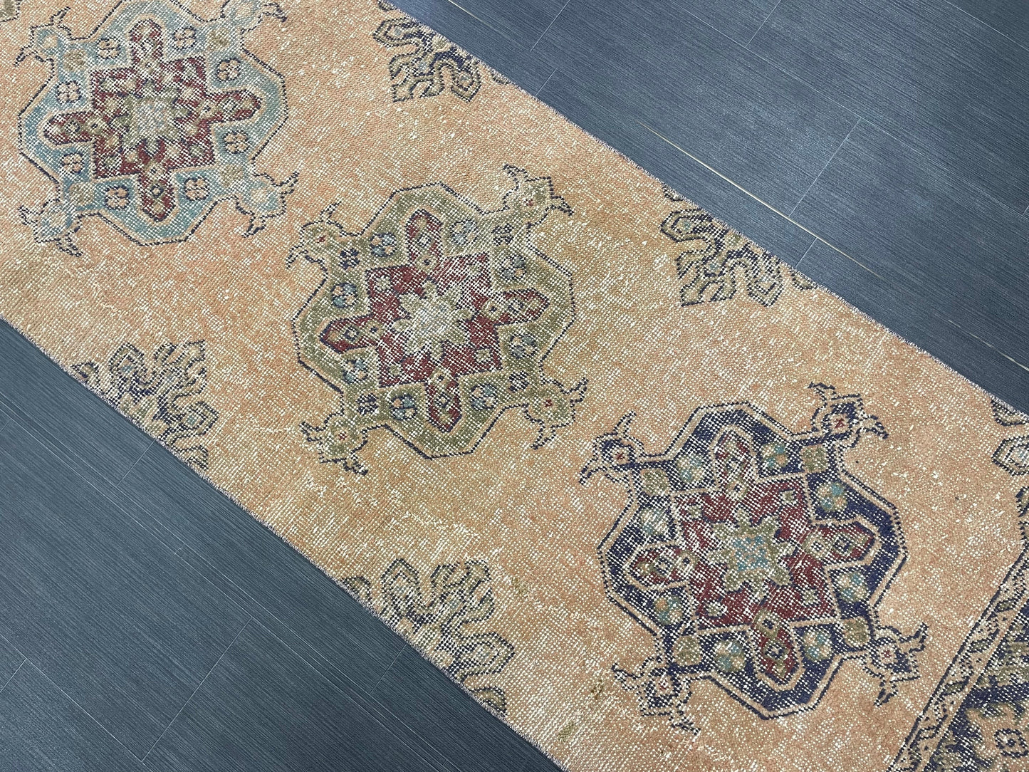 Oushak Runner Rug 2.6 x 11.4 Turkish Runner Rug Distressed Vintage Runner Rug Hallway Runner Rug Kitchen Runner Rug Wool Staircase Runner