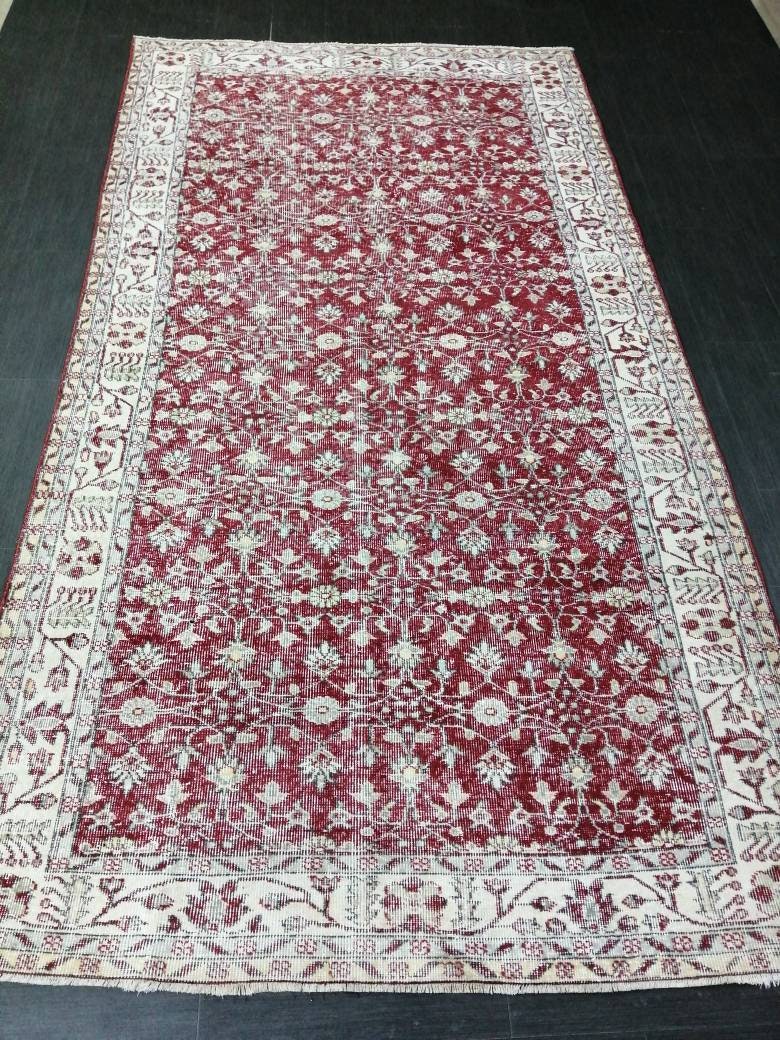 5.3 x 10 Vintage Rug TURKISH HAND MADE Rug Muted Vintage Turkish Rug Persian Rug Turkish Oushak Rug, Vintage Oriental Rug, Wool Rug