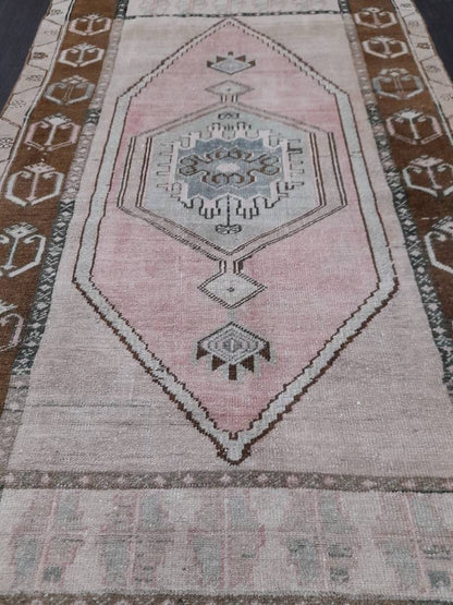 Turkish Rug Pink and Brown Oushak Rugs 3.5 x 6.2 Rug Wool Oriental Rug Hand Knotted Rug Small Farmhouse Rug, Vintage Rug Hand Made Rug