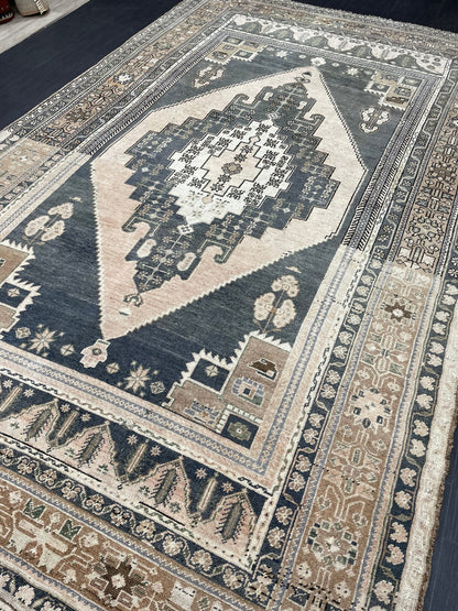 Vintage Rug 6.2 x 10.5 Authentic Turkish Oushak Rug Hand Knotted Rug Rustic Rug Handmade Wool Turkish Rug Persian Rug Oriental Green Rug