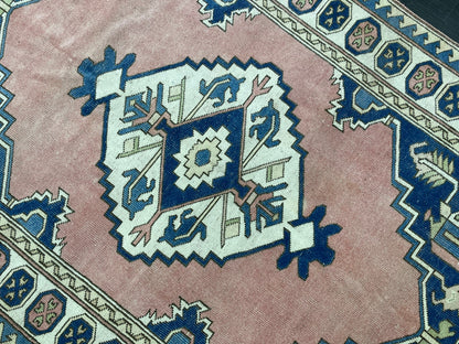 Wool Vintage Rug Handmade 5.3 x 7.5 Rug, Oushak Rug, Turkish Rug, Farmhouse Rug Vintage Rug, Wool rug Oriental Rug Blue and Pink Rug
