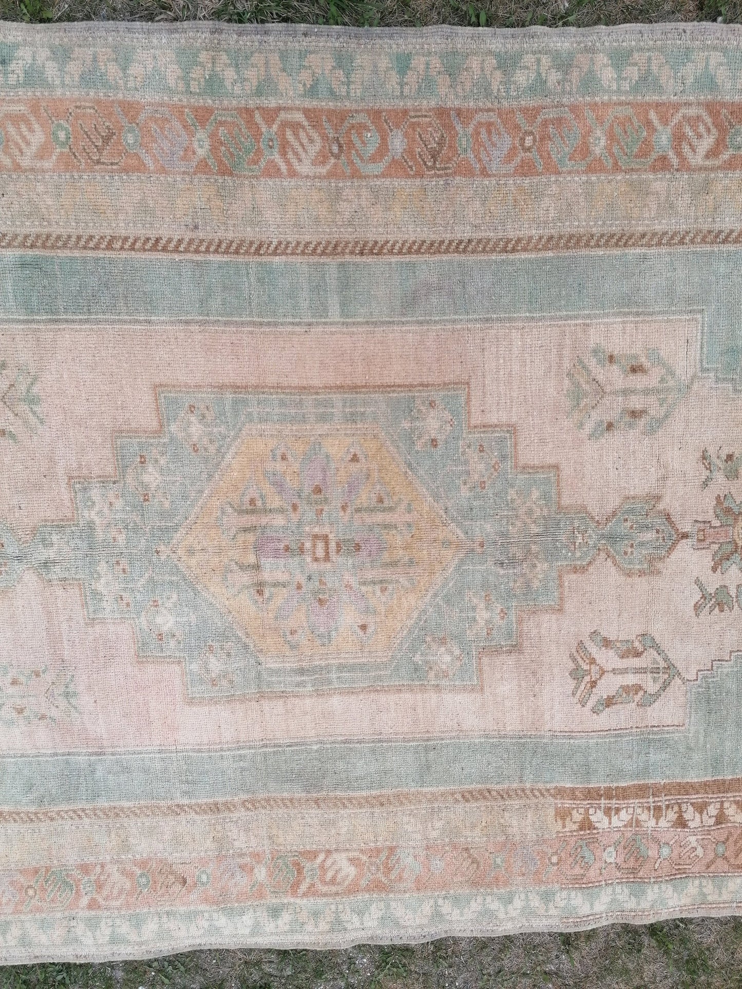 Vintage pastel rug 5'1x9'4 turkish oushak rug, rustic unsual tribal rug retro style rug traditional turkish design