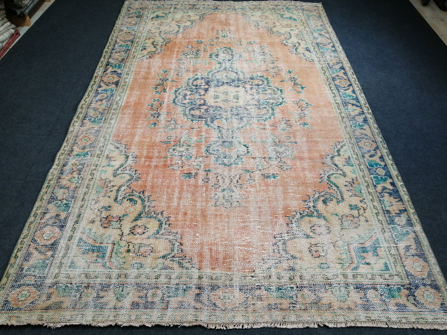 6 x 9.6 Large OUSHAK RUG TURKISH Oushak Rug Vintage Oushak Runner Rug 6 by 10 Muted Vintage Rug Wool Oushak Rug Hand Made Rugs