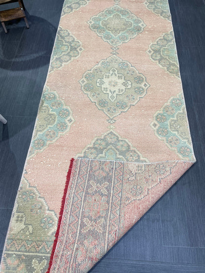 Muted Oushak Runner Rug, Turkish Runner 2.9 x 11.5 Rug Vintage Runner Rug Hallway Runner Rug Kitchen Runner Rug Wool Runner Handmade Runner