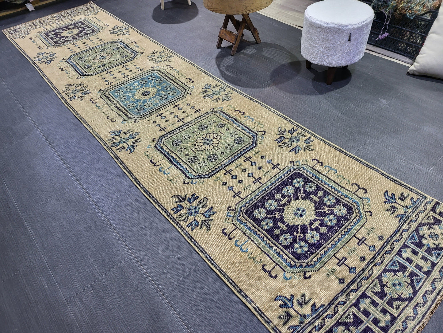 Oushak Runner Rug, Turkish 2.9 x 11.3  Runner Rug, Vintage Runner Rug, Hallway Runner Rug, Kitchen Runner Rug, Handknotted Wool Runner Rug