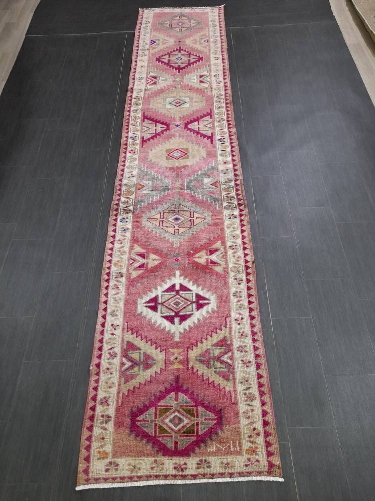 Vintage Runner,Turkish Runner Rug 2.7 x 13 Orienta Runner Rug muted Vintage Runner Rug Hallway Runner Rug Kitchen Runner Rug Wool Runner Rug