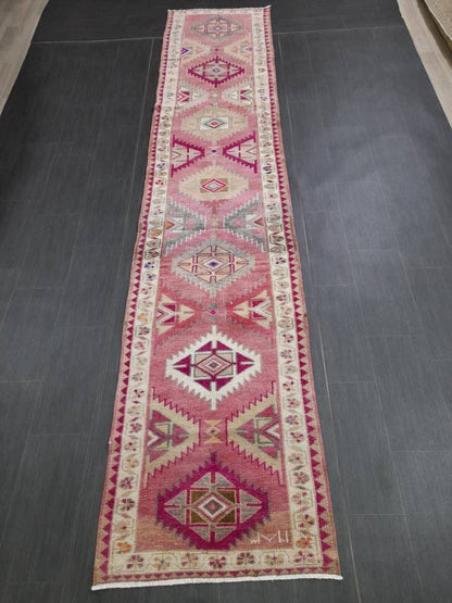 Vintage Runner,Turkish Runner Rug 2.7 x 13 Orienta Runner Rug muted Vintage Runner Rug Hallway Runner Rug Kitchen Runner Rug Wool Runner Rug