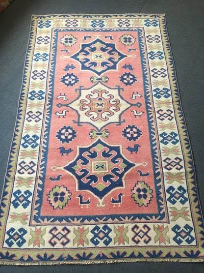 4x6 feet pink largest living room rug, handmadae blue kitchen area rug, vintage wool etnique wide bedroom rug, bathroom floor large carpet