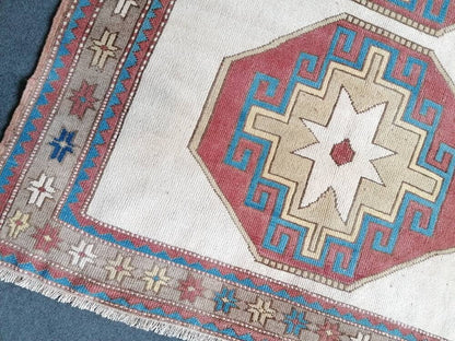Turkish oushak wool rug 4'10x5'5 vintage handmade rug bohemian rug living room rug