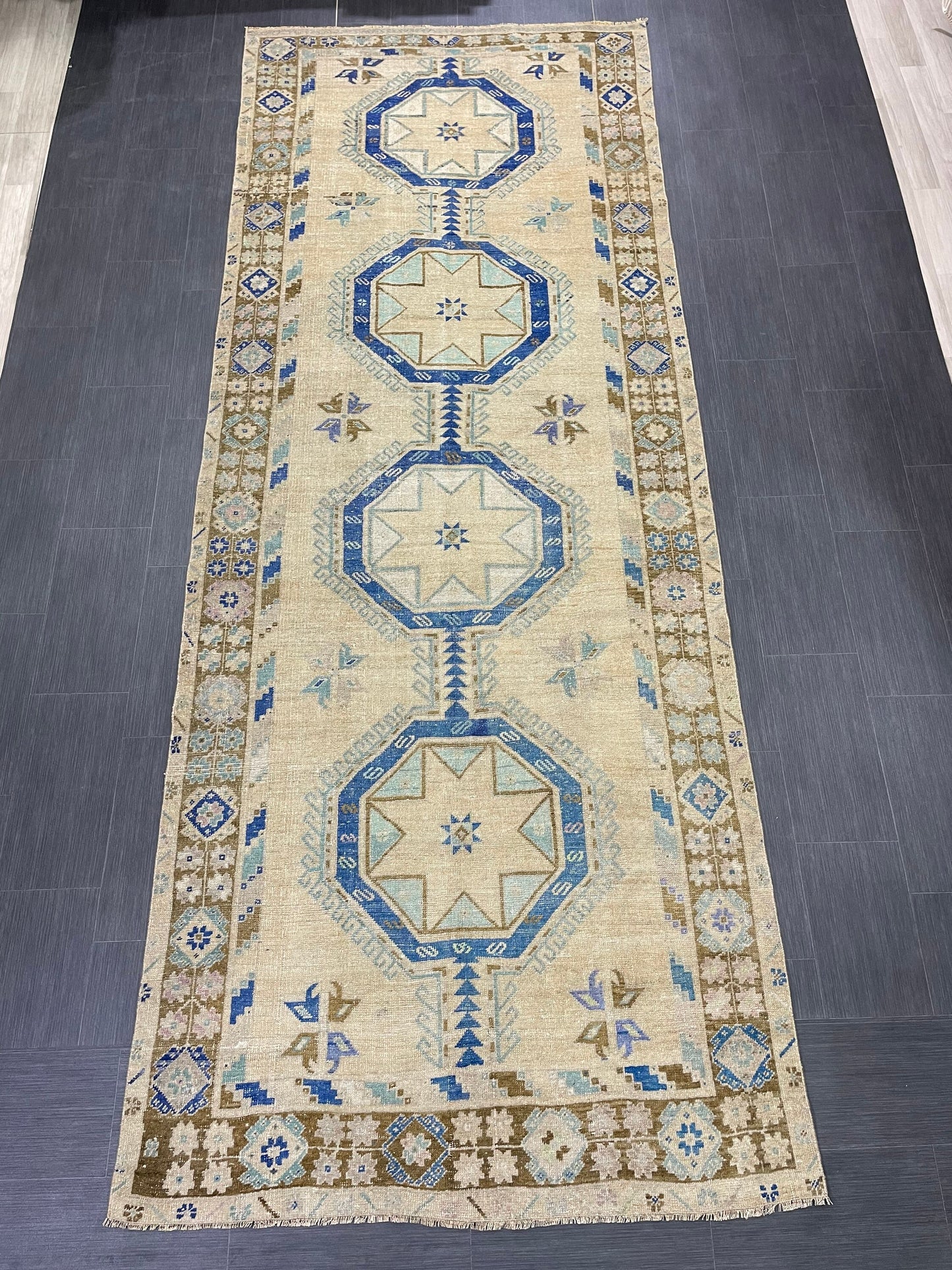 Muted Vintage Runner Rug Persian Runner Rug 4.8 x 12.5 Star Rug Runner Turkish Runner Kitchen Runner Rug Antique Wool Oriental Runner