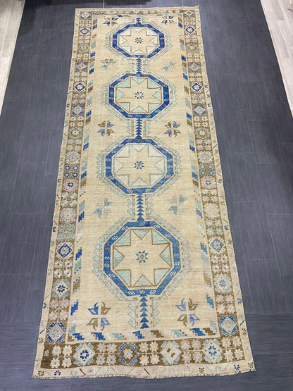Muted Vintage Runner Rug Persian Runner Rug 4.8 x 12.5 Star Rug Runner Turkish Runner Kitchen Runner Rug Antique Wool Oriental Runner