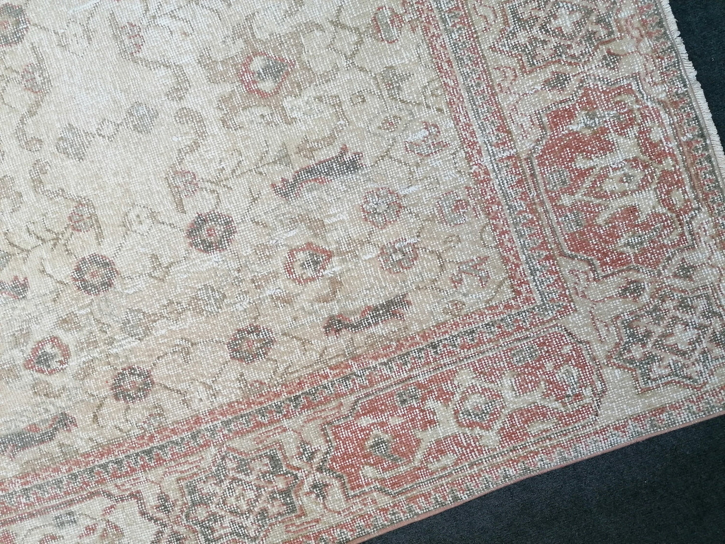 Vintage rug 6'10x10'4 large turkish rug, pastel vintage turkish rug, oushak hand made wool rug, large living room rug, bohemian rug