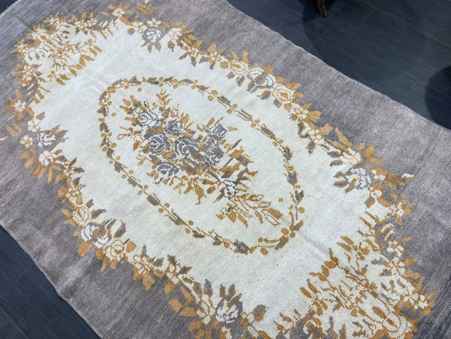 Vintage Rug, Persian 5.2 x 8.8 Rug, All Wool Hand Knotted Rug, HANDMADE Rug, Vintage Turkish Rug, Oushak Rug, Grey Wool Rug