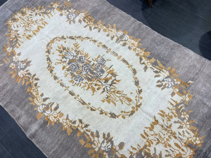 Vintage Rug, Persian 5.2 x 8.8 Rug, All Wool Hand Knotted Rug, HANDMADE Rug, Vintage Turkish Rug, Oushak Rug, Grey Wool Rug