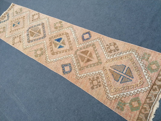 3x11 feet oushak turkish runner rug, kitchen handmade long runner,  vintagerunner rug, kitchen floor runner, long size wool bathroom runner