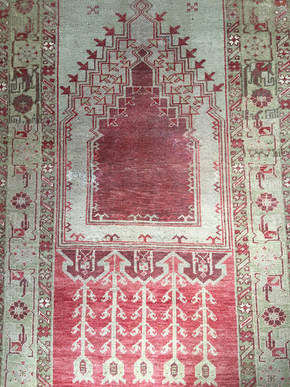 3x5 feet muted handmade turkish area rug, vintage oushak floor rug, red kitchen middle rug, beige wool bedroom rug, living room accent rugs