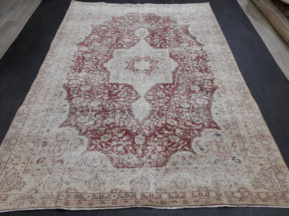 Vintage Turkish Rug 6.6 x 9 Oushak Rug Persian Rug Oriental Red Rug Muted Vintage Floral Rug Elegant Wool Rug Distressed HAND Knotted Rug