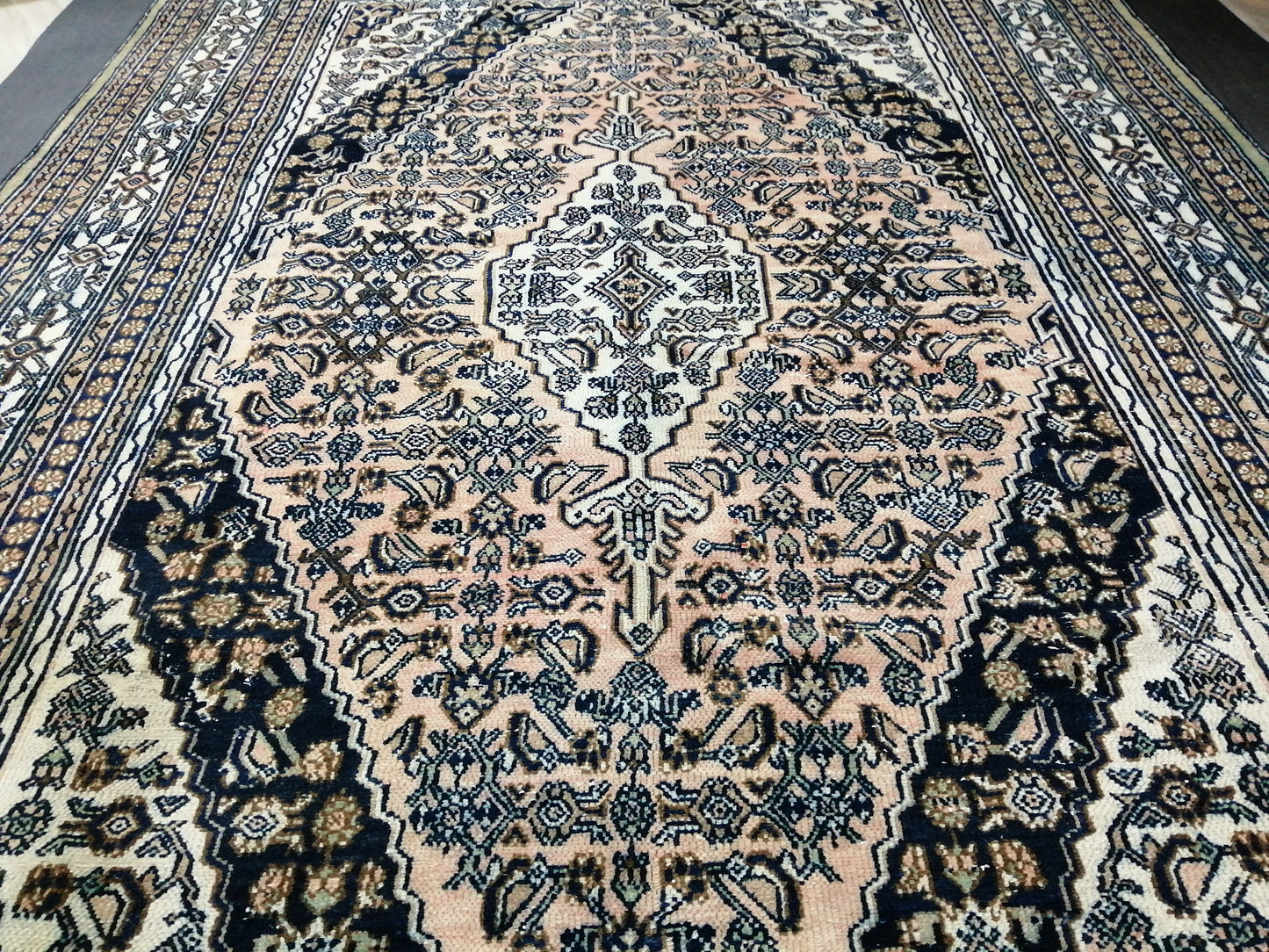 Vintage Persian Rug, Unique Motif Rug, 8 x 11.2 Persian Rug, Hand Knotted Rug, Eclectic Rug, Hand Made Rug, Living room Rug Navy rug 8x11