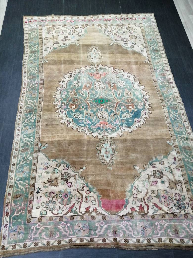 Hand Made Vintage RUG, Turkish Rug Large Area Rug, 6.7 x 10.8 VINTAGE Rug, Oushak  Rug,Hand Knotted Rug, Neutral Rug Antique Rug