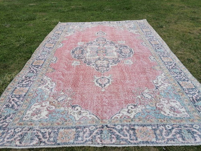 Large vintage rug, pastel oushak wool rug 6x9 distressed unique hand made rug, living room rug kitchen runner rug, bohemian rug