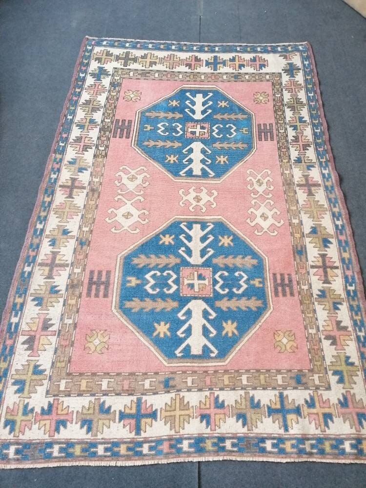 Turkish oushak wool rug 5x8 vintage handmade rug bohemian rug living room rug