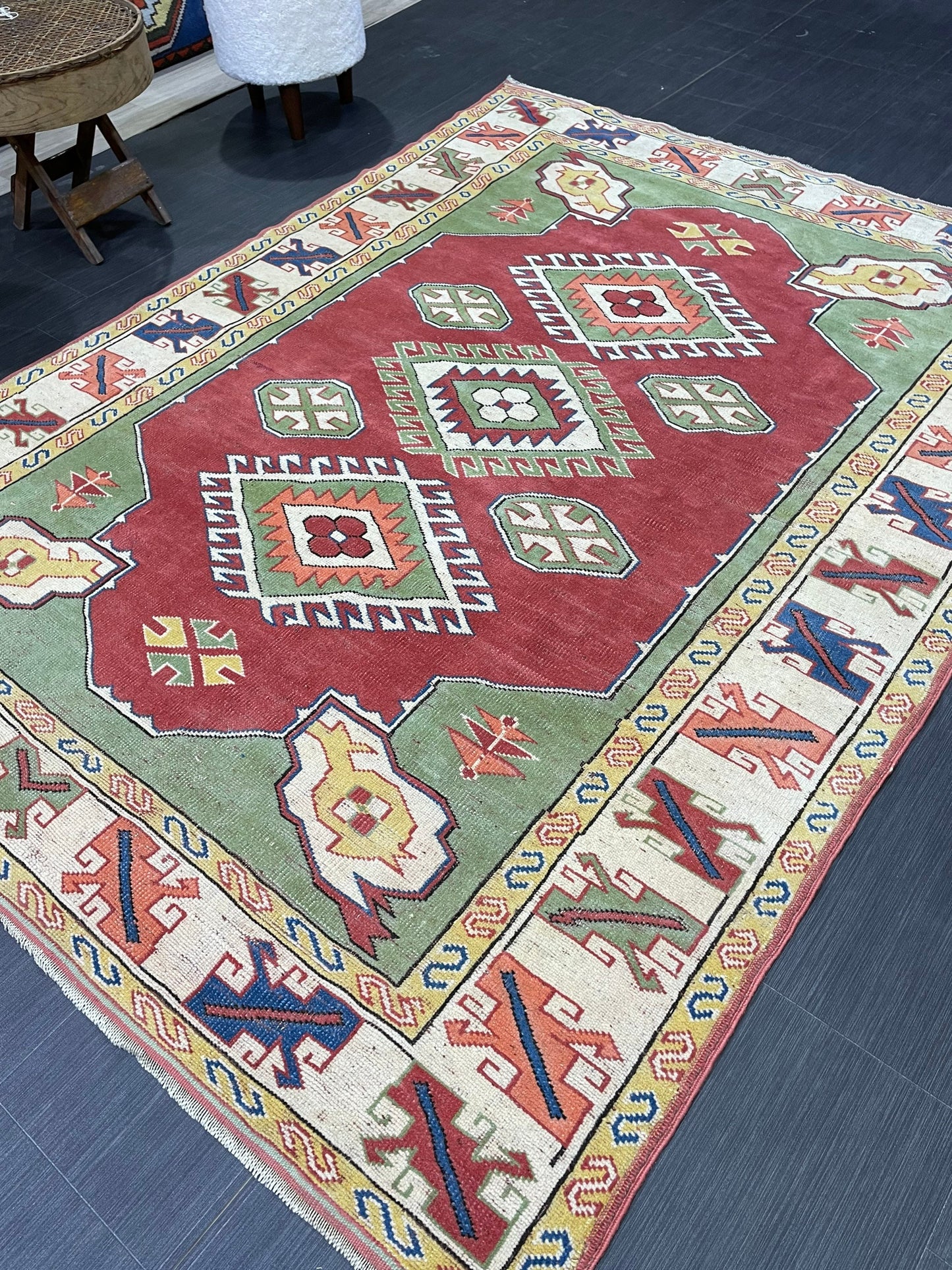 Vintage Turkish Rug, Vintage Persian 5.2 x 7 Rug, Wool Rug Wool Oushak Rug, Handmade Rugs, Hand Knotted Rug