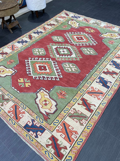 Vintage Turkish Rug, Vintage Persian 5.2 x 7 Rug, Wool Rug Wool Oushak Rug, Handmade Rugs, Hand Knotted Rug