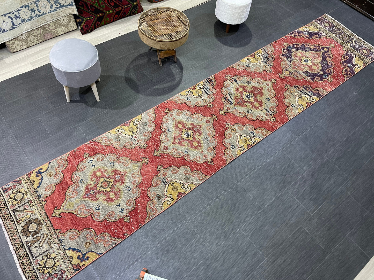 Oushak Runner Rug, Muted Vintage Runner 2.8 x 12.8 Rug, Hallway Runner Rug, Kitchen Runner Rug Wool Runner Rug Wool Oushak Rug