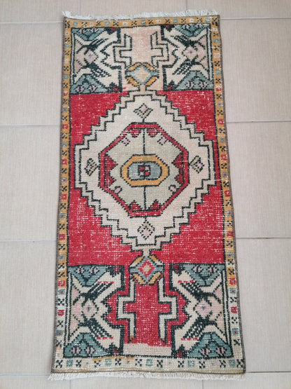 Vintage turkish rug, blue oushak vintage rug,vintage rug,kitchen rug, vintage anatolian rug 3'3x1'7 feet