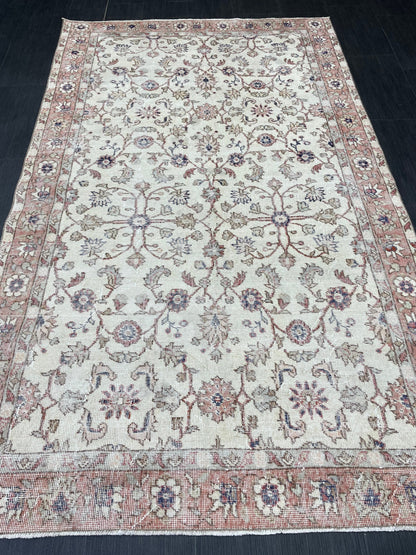 Vintage Rug TURKISH 4.6 x 7.7 Rug Handmade Rug Vintage Persian Rug Oushak Rug  Hand Knotted RugTurkish Rug Vintage Oushak Rug, Wool Rug
