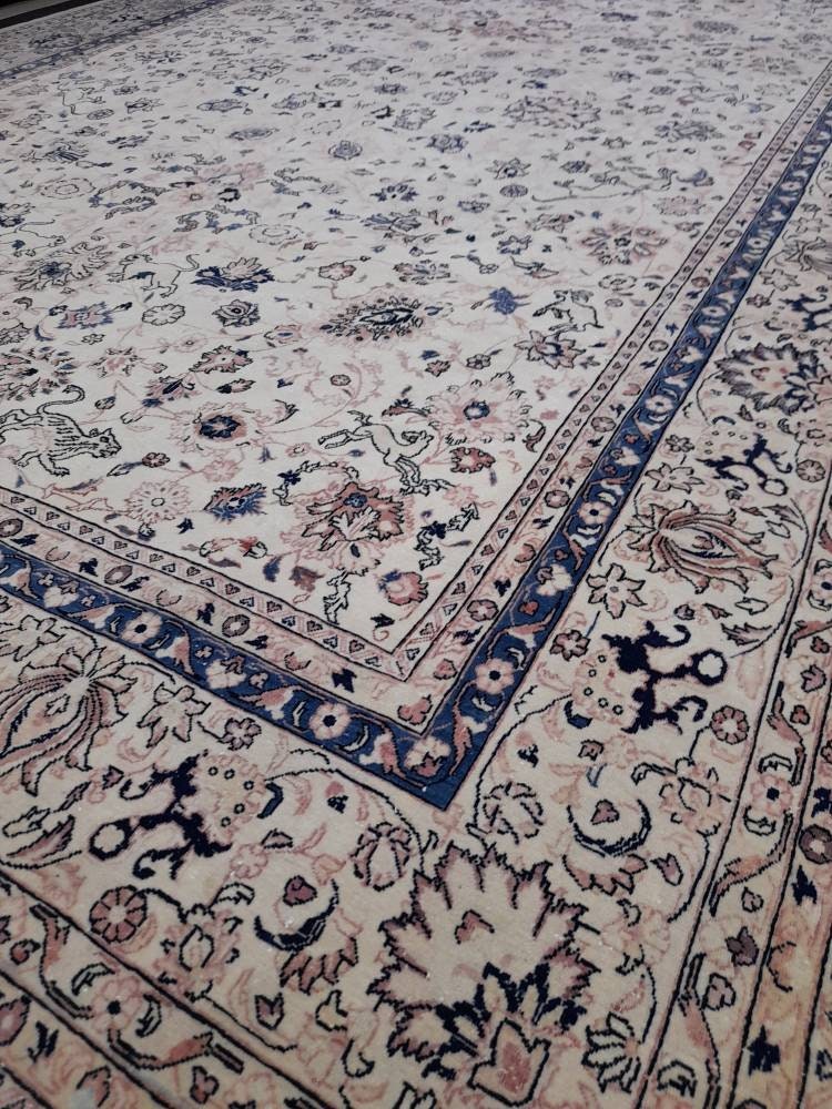 PERSIAN Rug 10 x 13.5 Vintage Oriental Rug Vintage Persian Rug Blue and Cream Rug Fine Knotted Hand Made Rug Turkish Rug Animal Motifs Rug