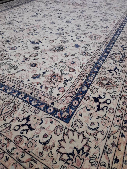 PERSIAN Rug 10 x 13.5 Vintage Oriental Rug Vintage Persian Rug Blue and Cream Rug Fine Knotted Hand Made Rug Turkish Rug Animal Motifs Rug