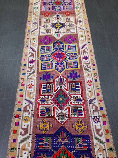 Oushak Runner Rug 3 x 11.5 Turkish Runner Rug Muted Vintage Runner Rug Hallway Runner Rug Kitchen Runner Rug Wool Staircase Runner Rug