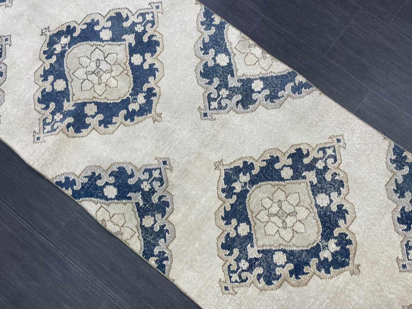 WOOL Handmade Runner Rug Turkish Runner Rug 2.7 x 12.3 Muted Vintage Hallway Runner Rug Kitchen Runner Rug Persian Runner Rug Navy