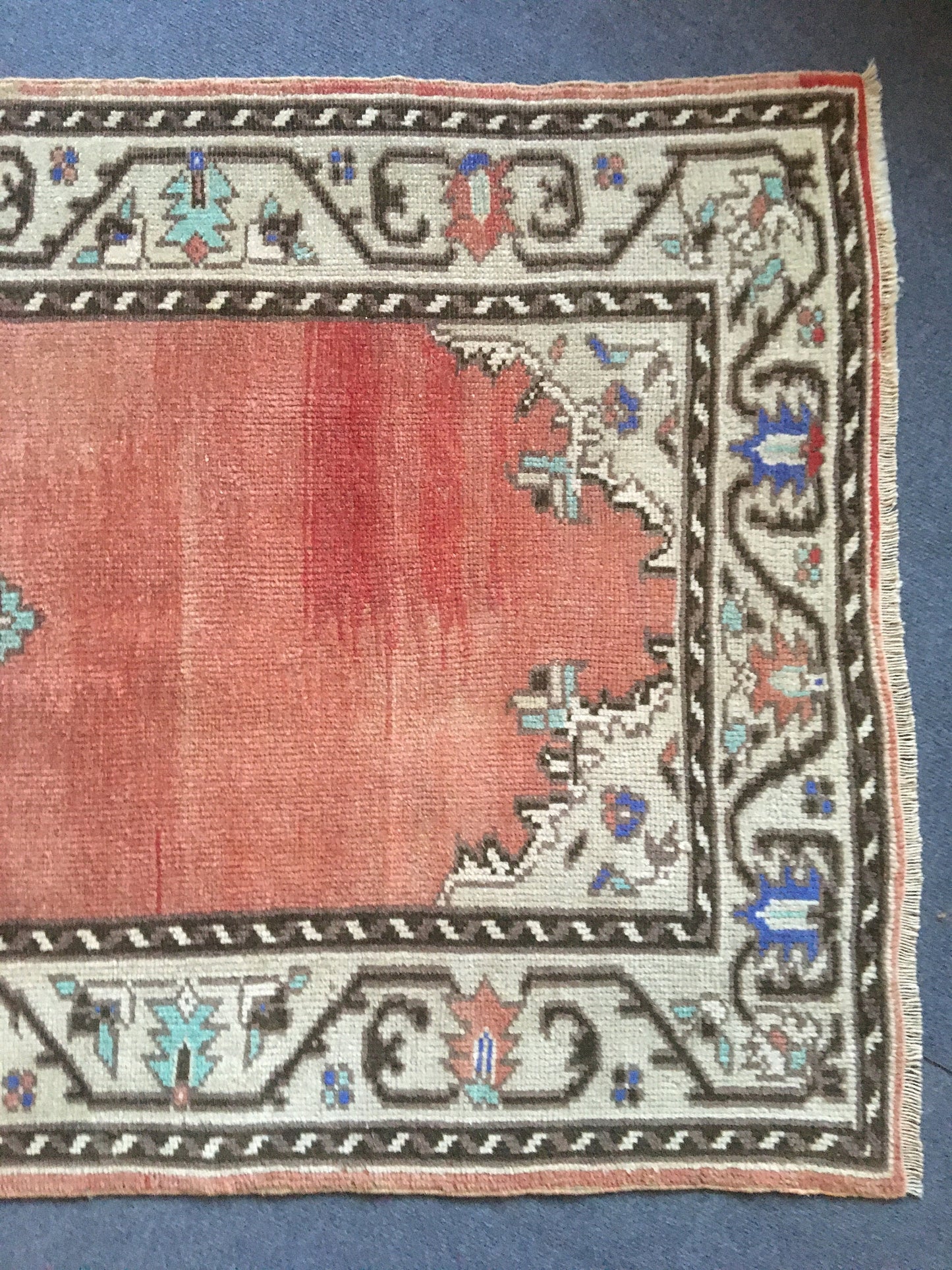 3.2x6 feet red turkish bedroom large rug, vintage blue handmade rug, wide living room rug, kitchen middle wool rug, bathrom floor bohem rug