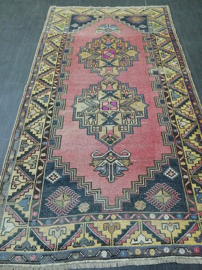 Vintage Rugs 4 x 7.4 TURKISH HAND MADE Rugs Vintage Turkish Rugs   Oushak Rug Turkish Oushak Rug, Vintage Oushak Rug, Wool Rug