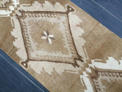 Neutral Runner Rug 2.5 x 10.7 Turkish Runner Rug Vintage Runner Rug Hallway Runner Rug Kitchen Runner Rug Neutral Wool Runner Rug