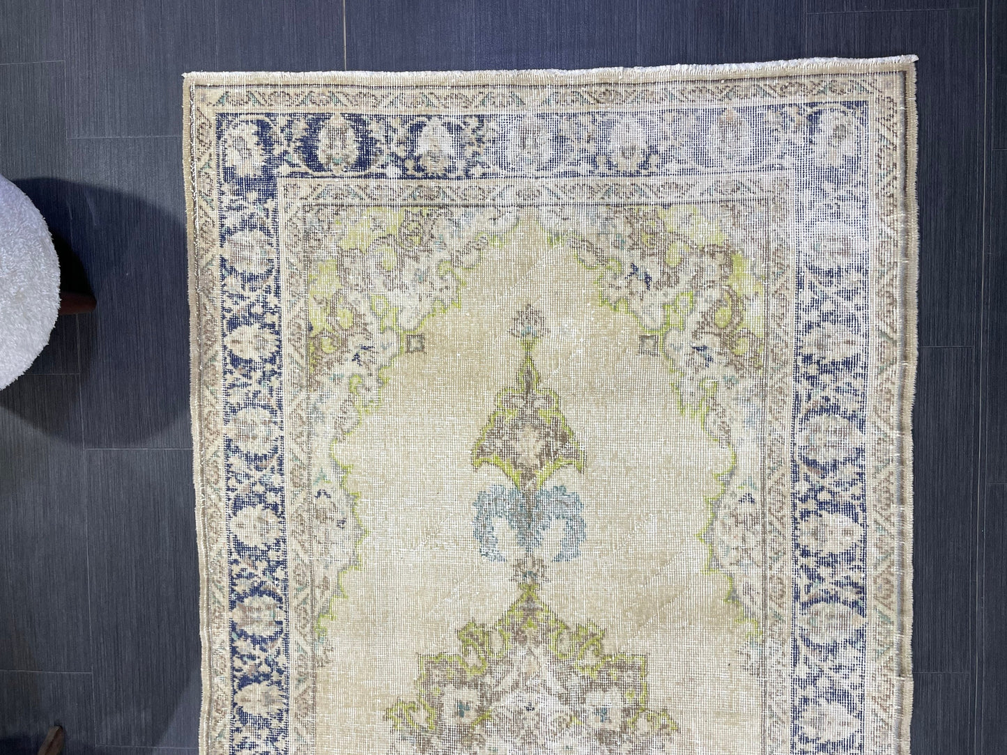 Muted Vintage Turkish Oushak Rug, Antique 3.8 x 8 Rug, Distressed Vintage Wool Rug, Handmade Rug, Hand Knotted