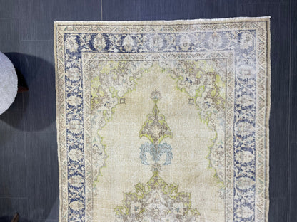 Muted Vintage Turkish Oushak Rug, Antique 3.8 x 8 Rug, Distressed Vintage Wool Rug, Handmade Rug, Hand Knotted