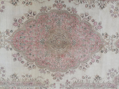 6.10 x 9.8 soft pink turkish rug, vintage rug, large vintage rug, wool oushak rug handmade rug