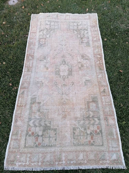 Pastel vintage rug, handmade wool rug, muted vintage rug 3'6x7 oushak runner