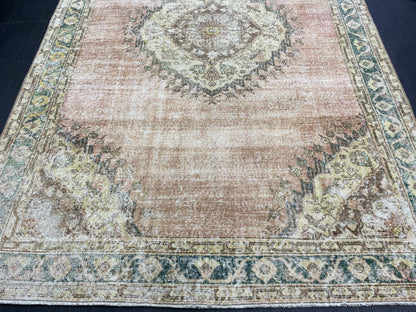 Vintage Rug TURKISH 6.2 x 9.5 Handmade Rug Vintage Persian Rug Oushak Rug  Hand Knotted RugTurkish Oushak Rug Vintage Oushak Rug, Wool Rug