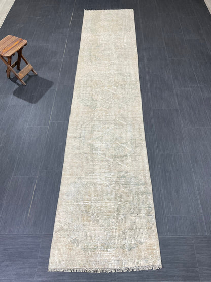 Muted Distressed Runner Rug Muted Turkish 2.3 x 10.6 Runner Rug Vintage Runner Rug Muted Hallway Runner Rug Kitchen Runner Rug Wool Runner