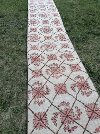 2'5x25'6 oushak turkish runner rug, natural turkish runner , oushak vintage runner rug, vintage runner rug, kitchen rug, hand made rug