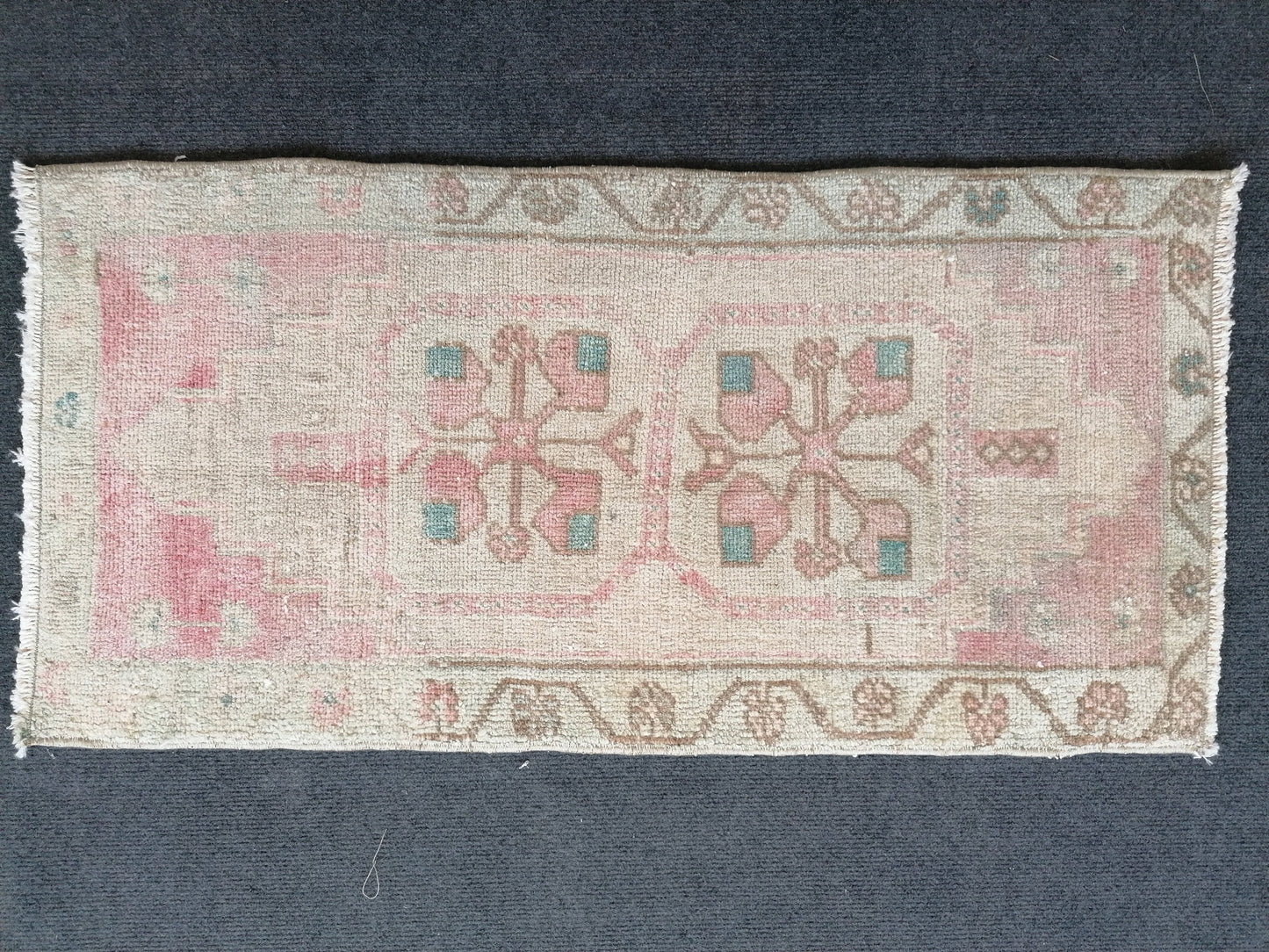 Small vintage unique handmade rug, from konya anatolia turkey natural dyes and hand spun wool area rugs 3'x 1'6" feet