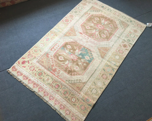 4x6 feet natural brown muted color vintage rug, handmade kitchen floor rug, turkish bedroom area bohemian rug, bathroom large rug, wide rug