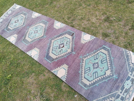 Vintage  purple runner 2'7x9'5 oushak wool runner hallway handmade runner, turkish runner rug, entery runner, kitchen runner